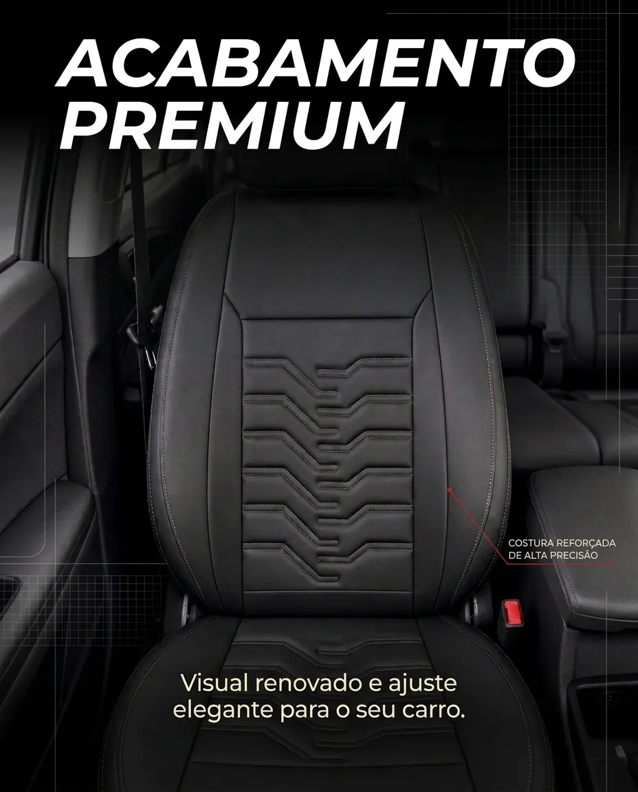 Detalhe do acabamento premium da capa instalada